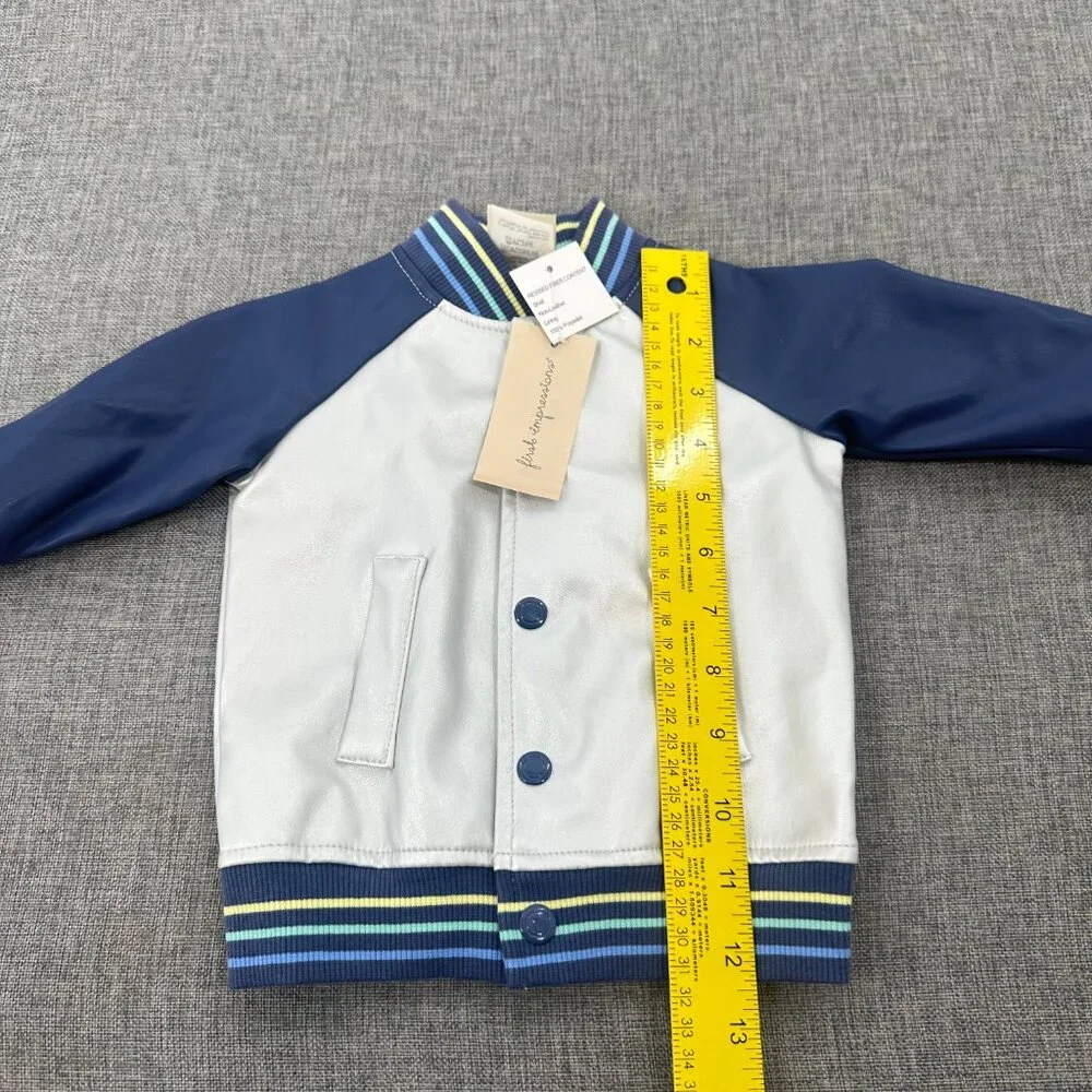 NEW! Baby Boy First Impressions Jacket Metallic Silver‎ & Blue Snaps 0--3 months